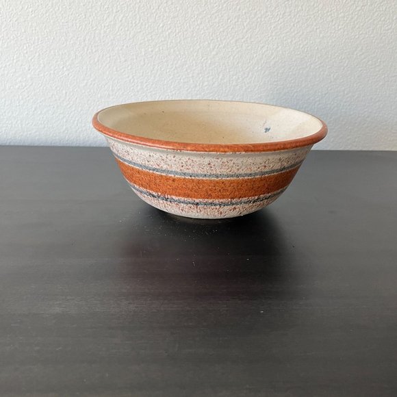 Westlin Studio Art Pottery 8" Bowl // Vintage 1980s Blue Rust Stripes Splatter - Picture 7 of 7